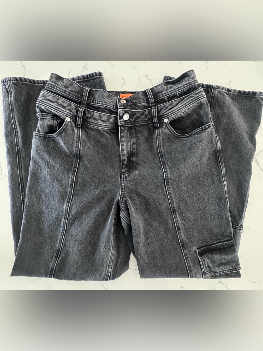 Stine Goya Paul Organic Cotton Black Wide Leg Cargo Jeans Size 31 Minimalist - Picture 5 of 11